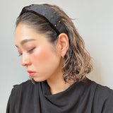 Black Velour Turban Headband Gold Studs