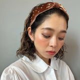 Brown Velour Turban Headband Gold Studs
