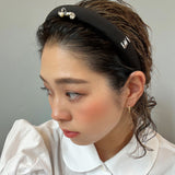Slender Headband Pearl Silver Studs