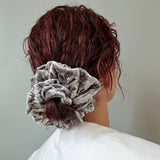 Shirring Silver Grey Velour Scrunchie